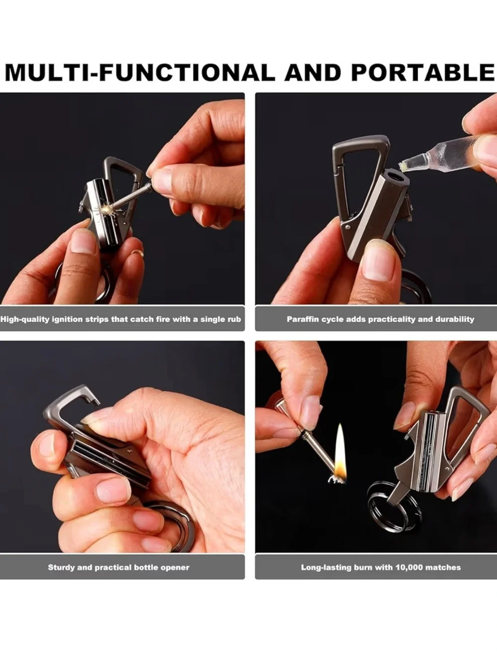 Silver Keychain with Bottle Opener and Matchstick